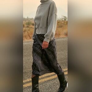 Rails Berlin satin midi Black Gray A-Line Skirt sz L bias cut 90s cool girl chic